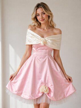 Algo Ettes 80s Vintage Pink Off the Shoulder Sweet Dress S